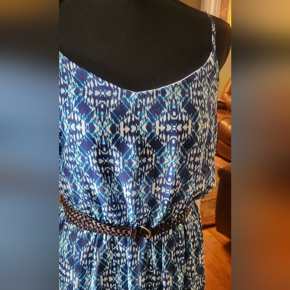 Lily Rose Blue, White, Turquoise blend Maxi Dress with Braided belt - Picture 3 of 10